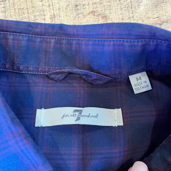 7 For All Mankind Blue Plaid Men's Dress Shirt Medium Cotton Plain Front - Picture 4 of 8
